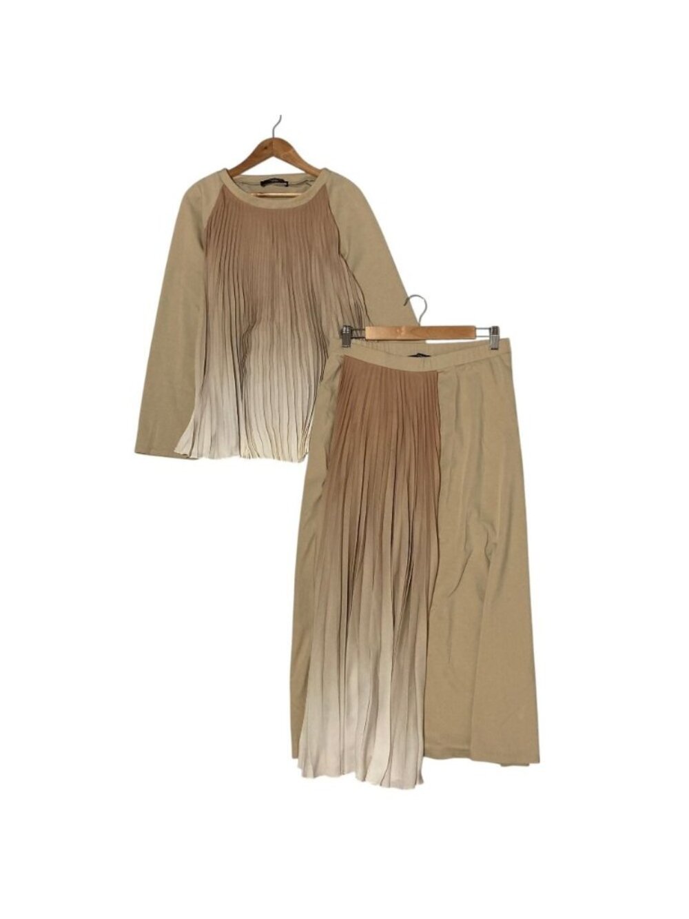 Max Mara Weekend Sabadel Kabul Blouse Skirt Set Beige Spring Summer Fall L